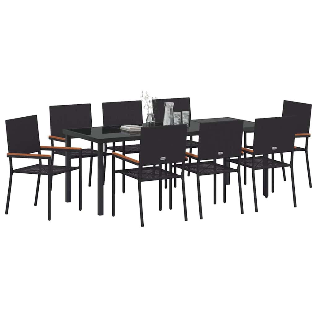 Hage Spisegruppe med pute 9 pcs Svart polyrotting