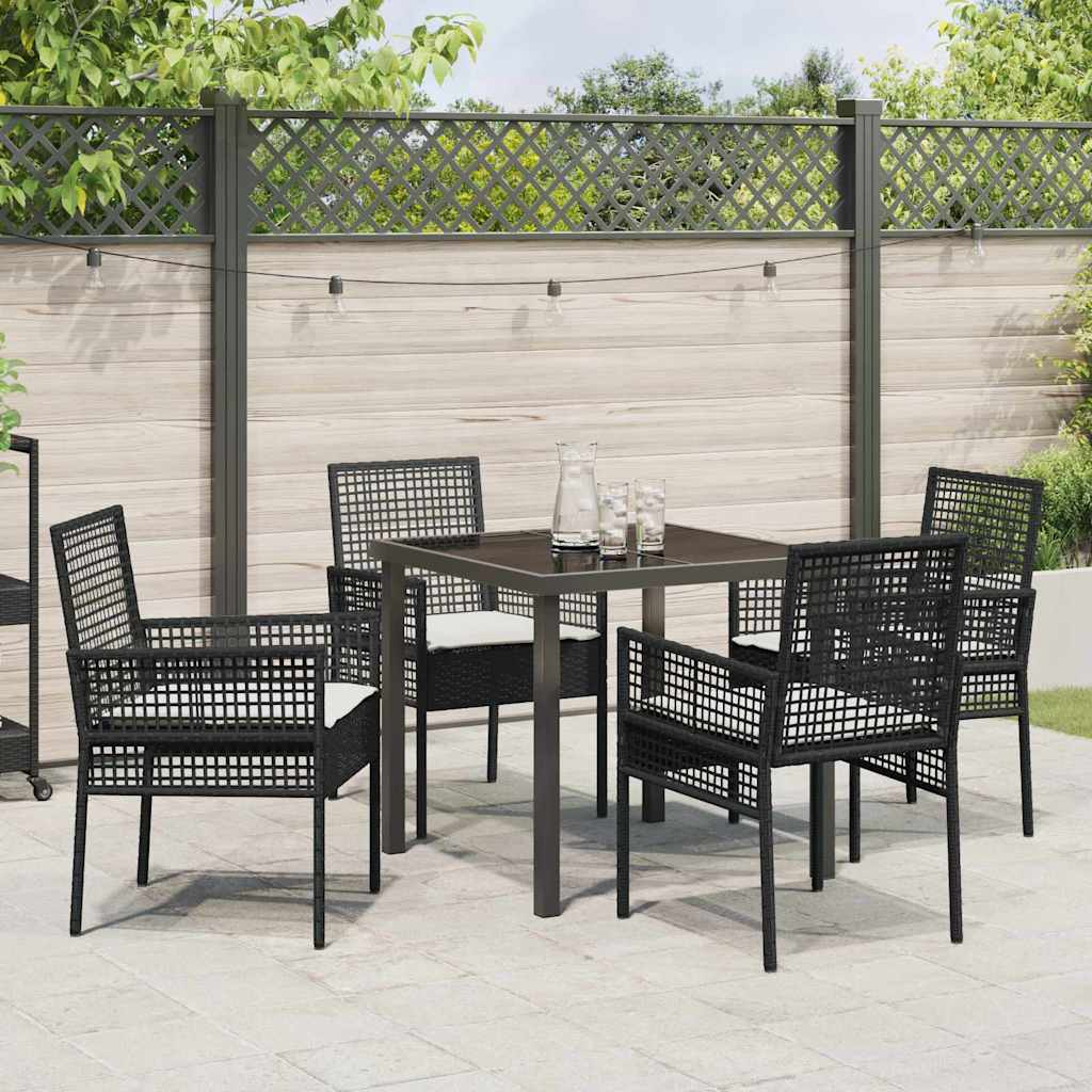 Hage Spisegruppe med pute 5 pcs Svart Poly rattan