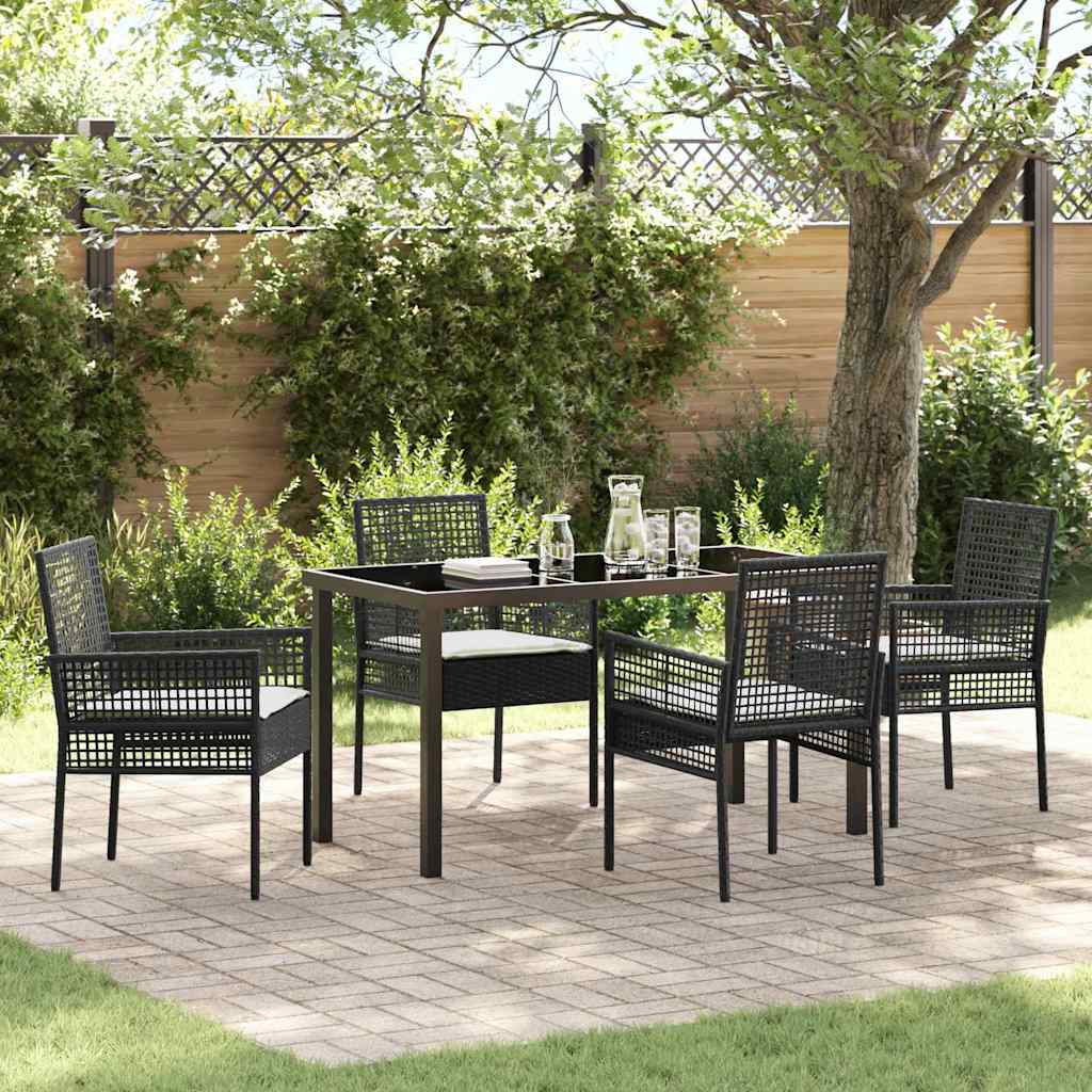 Hage Spisegruppe med pute 5 pcs Svart Poly rattan