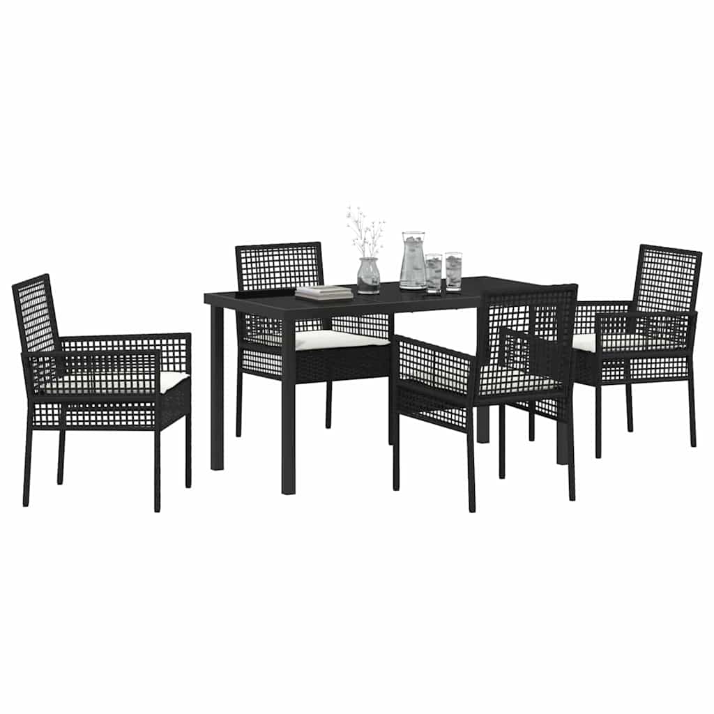Hage Spisegruppe med pute 5 pcs Svart Poly rattan