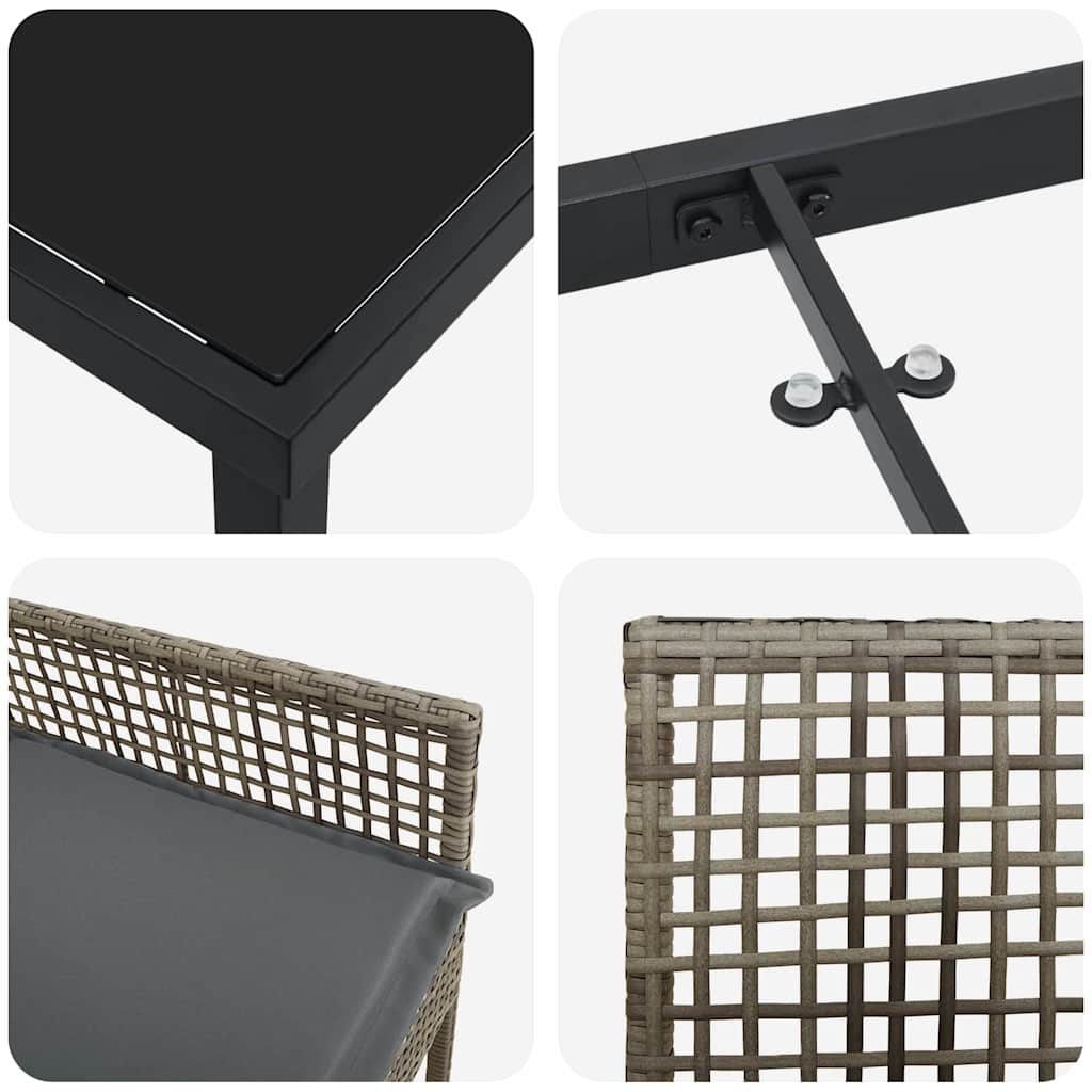 Hage Spisegruppe med pute 3 pcs Grå Poly rattan