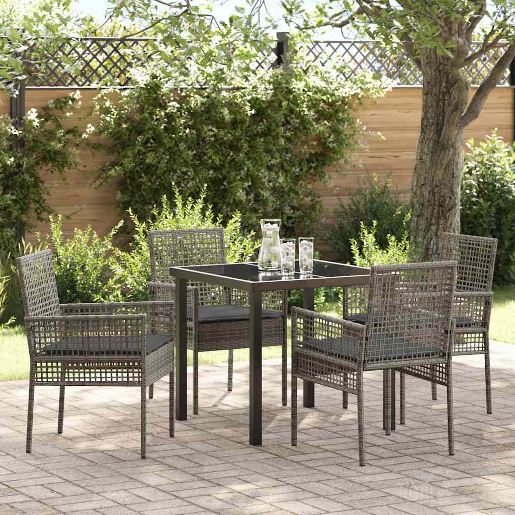 Hage Spisegruppe med pute 5 pcs Grå Poly rattan