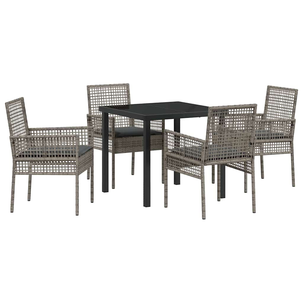 Hage Spisegruppe med pute 5 pcs Grå Poly rattan