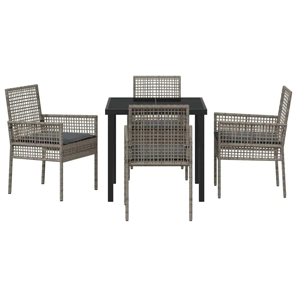 Hage Spisegruppe med pute 5 pcs Grå Poly rattan