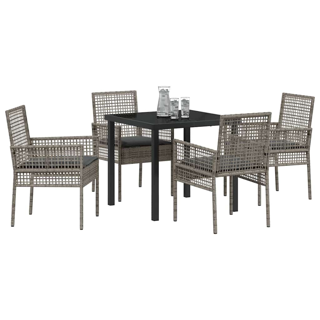 Hage Spisegruppe med pute 5 pcs Grå Poly rattan
