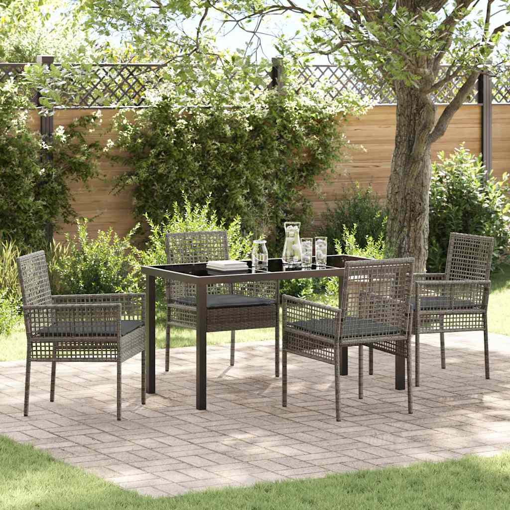 Hage Spisegruppe med pute 5 pcs Grå Poly rattan