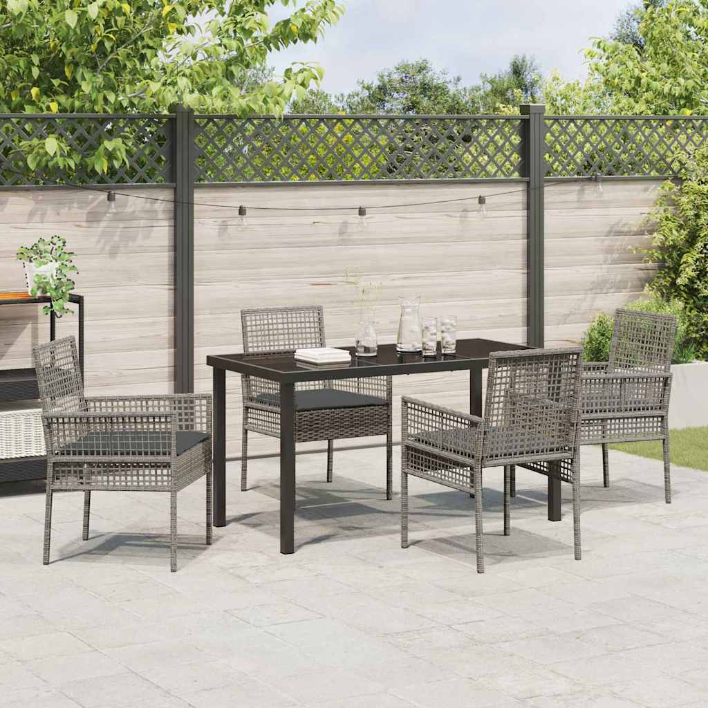 Hage Spisegruppe med pute 5 pcs Grå Poly rattan