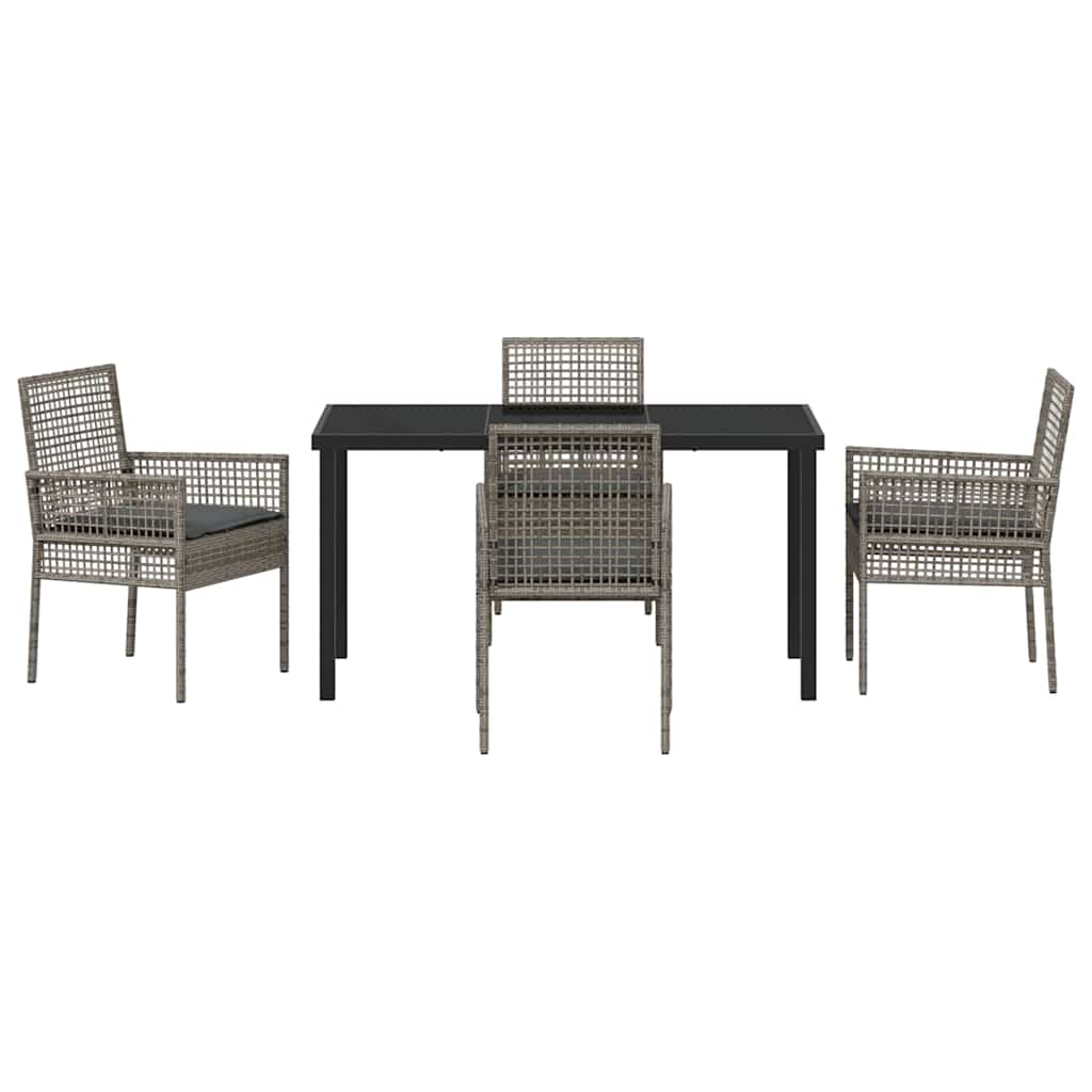Hage Spisegruppe med pute 5 pcs Grå Poly rattan