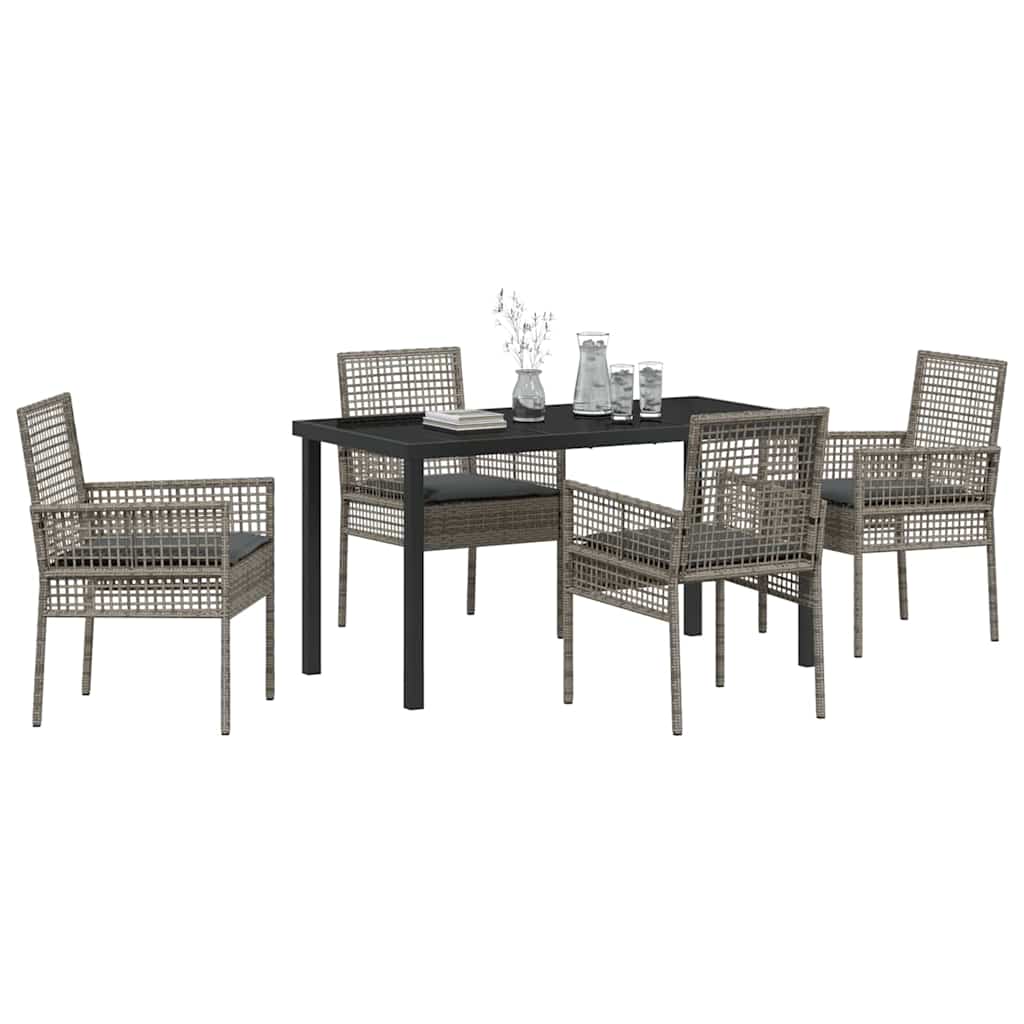 Hage Spisegruppe med pute 5 pcs Grå Poly rattan