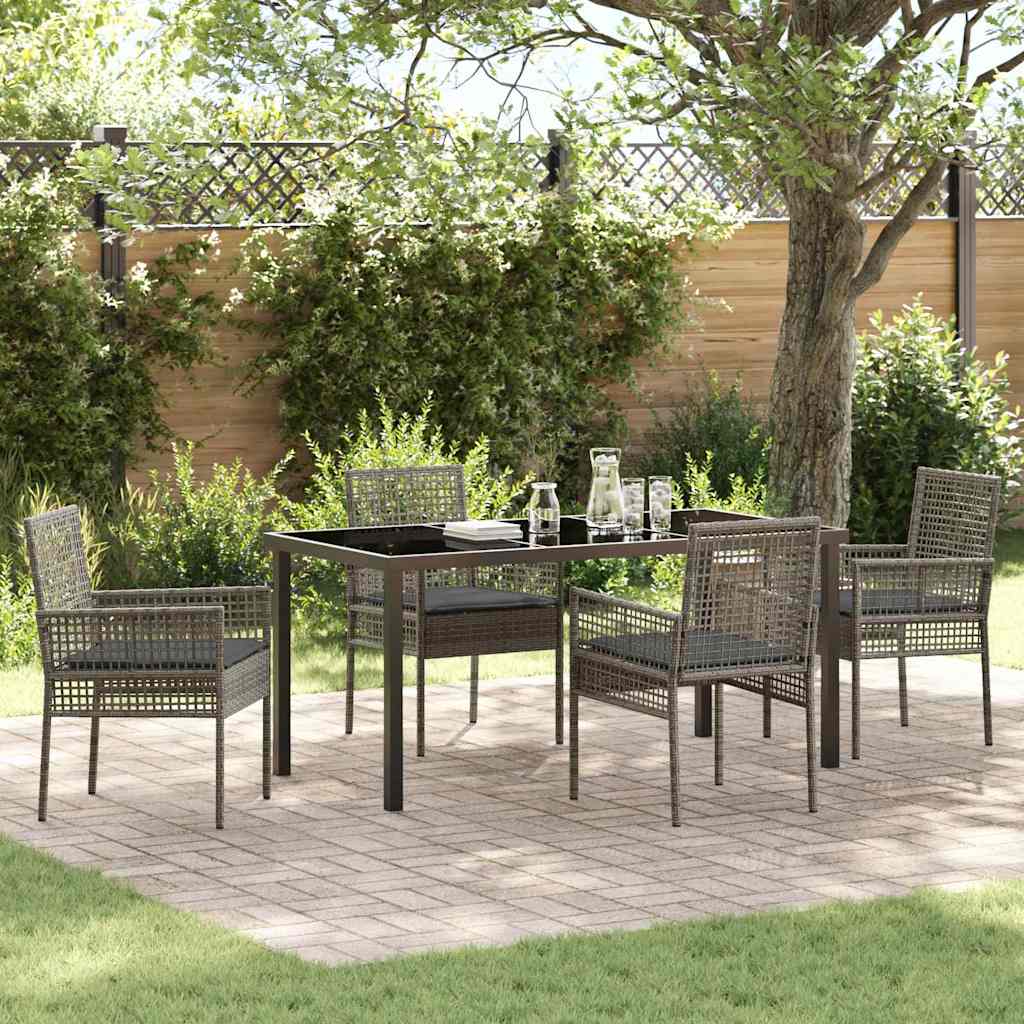 Hage Spisegruppe med pute 5 pcs Grå Poly rattan
