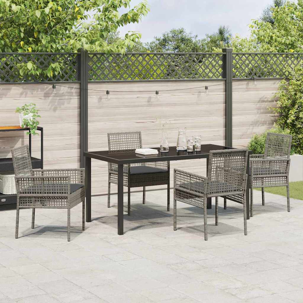 Hage Spisegruppe med pute 5 pcs Grå Poly rattan