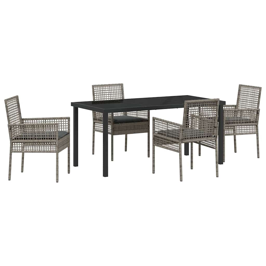 Hage Spisegruppe med pute 5 pcs Grå Poly rattan