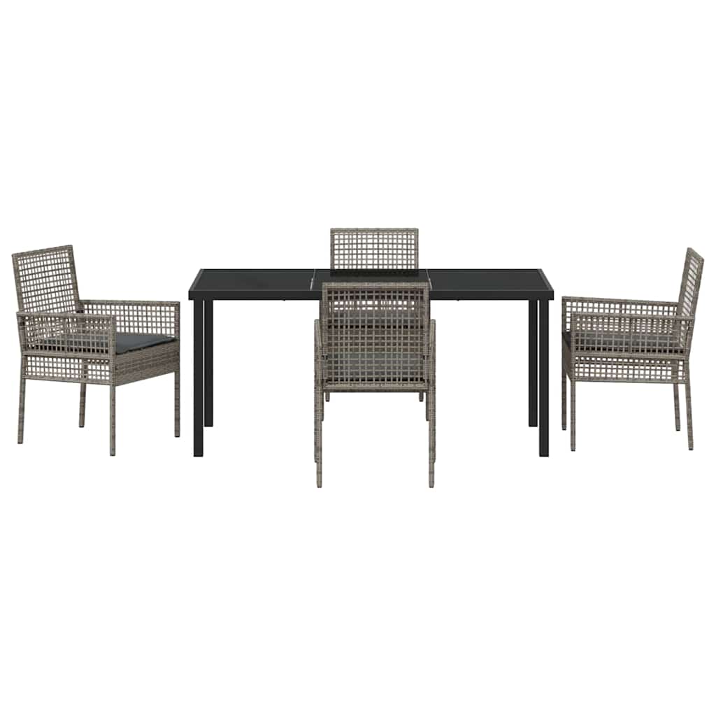 Hage Spisegruppe med pute 5 pcs Grå Poly rattan