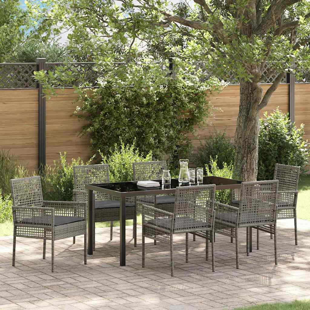 Hage Spisegruppe med pute 7 pcs Grå Poly rattan