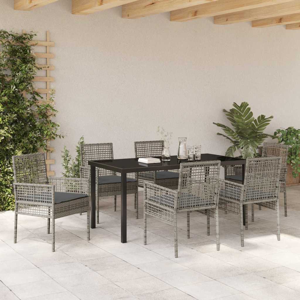 Hage Spisegruppe med pute 7 pcs Grå Poly rattan