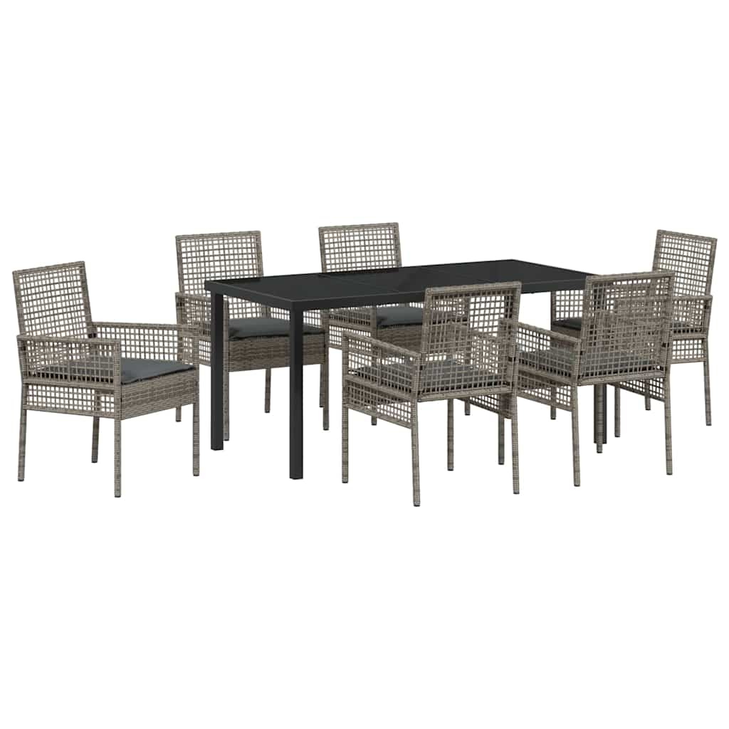 Hage Spisegruppe med pute 7 pcs Grå Poly rattan