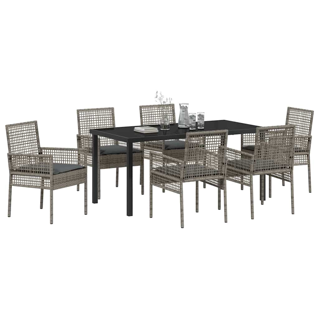Hage Spisegruppe med pute 7 pcs Grå Poly rattan