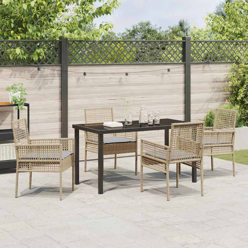 Hage Spisegruppe med pute 5 pcs Beige Poly rattan