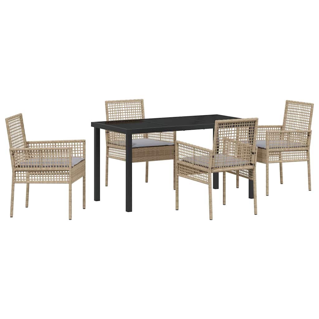 Hage Spisegruppe med pute 5 pcs Beige Poly rattan