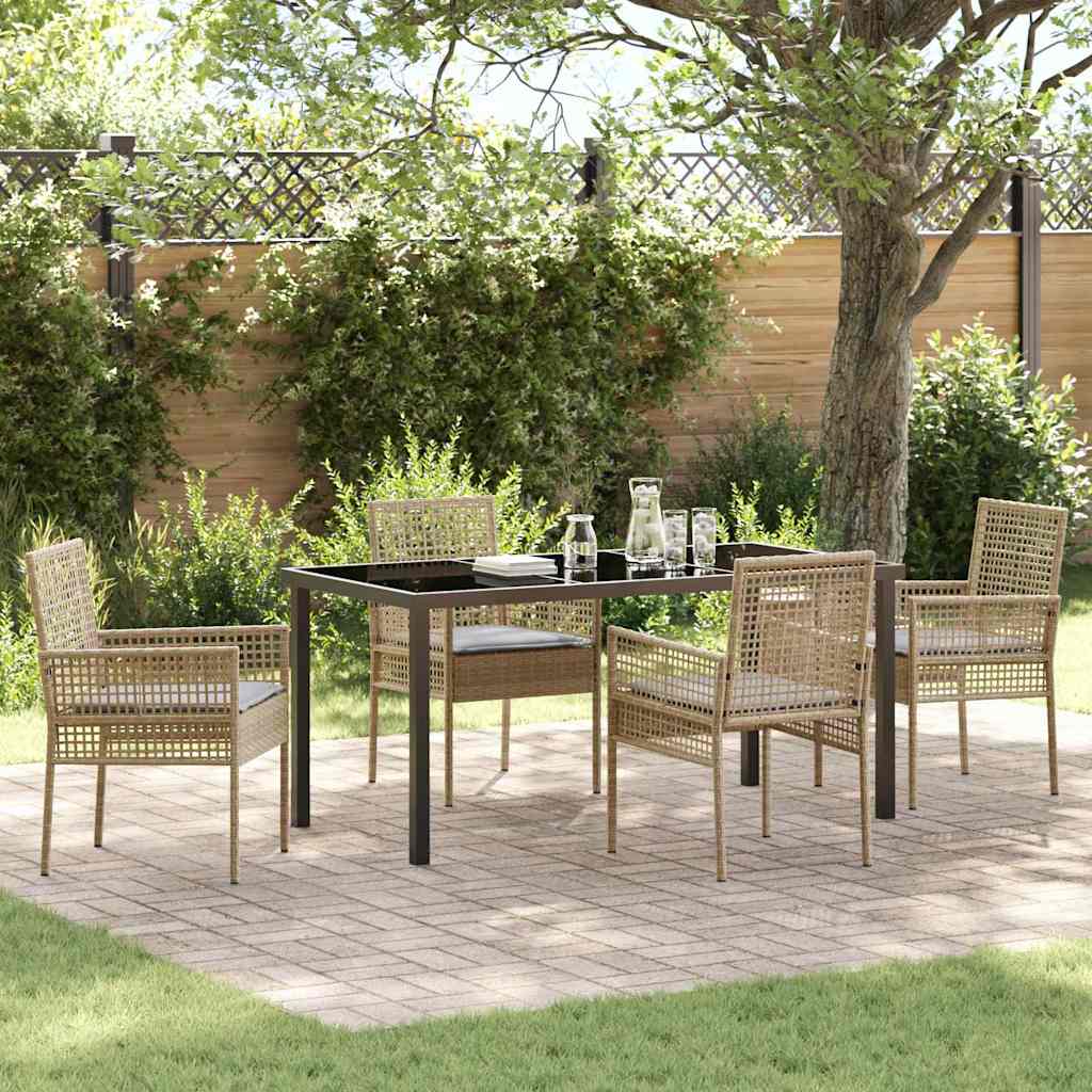 Hage Spisegruppe med pute 5 pcs Beige Poly rattan