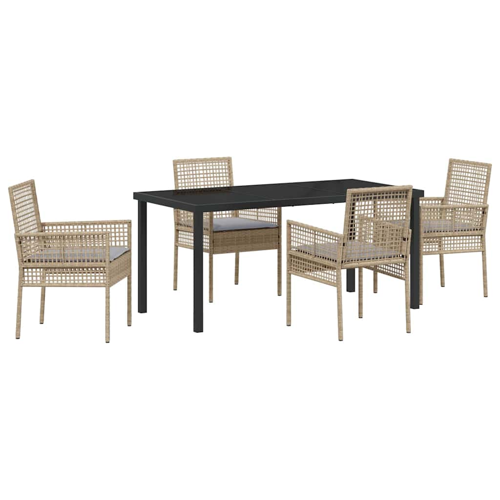 Hage Spisegruppe med pute 5 pcs Beige Poly rattan