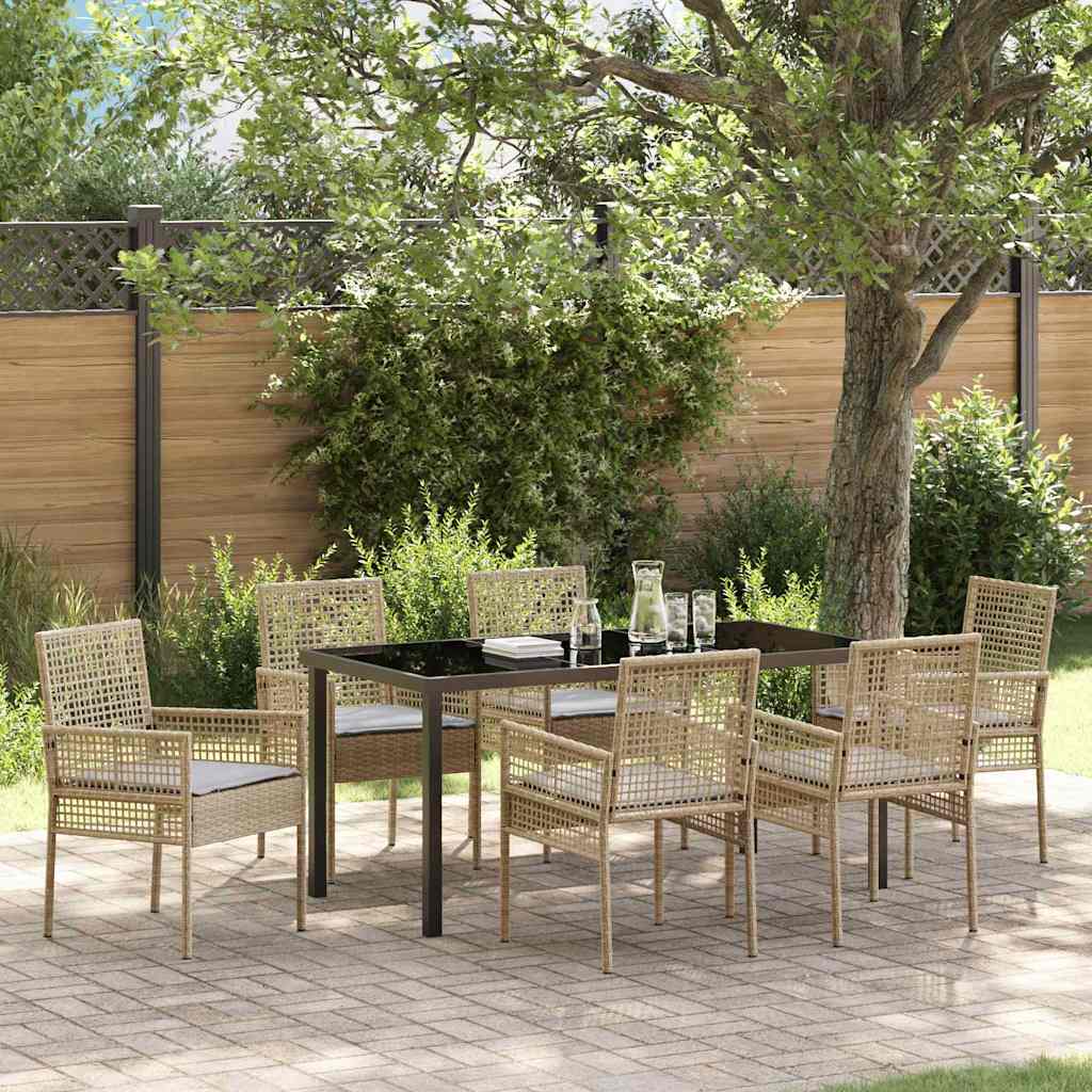 Hage Spisegruppe med pute 7 pcs Beige Poly rattan