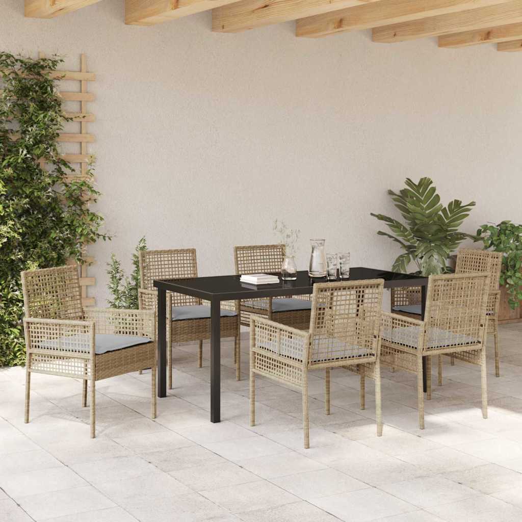 Hage Spisegruppe med pute 7 pcs Beige Poly rattan