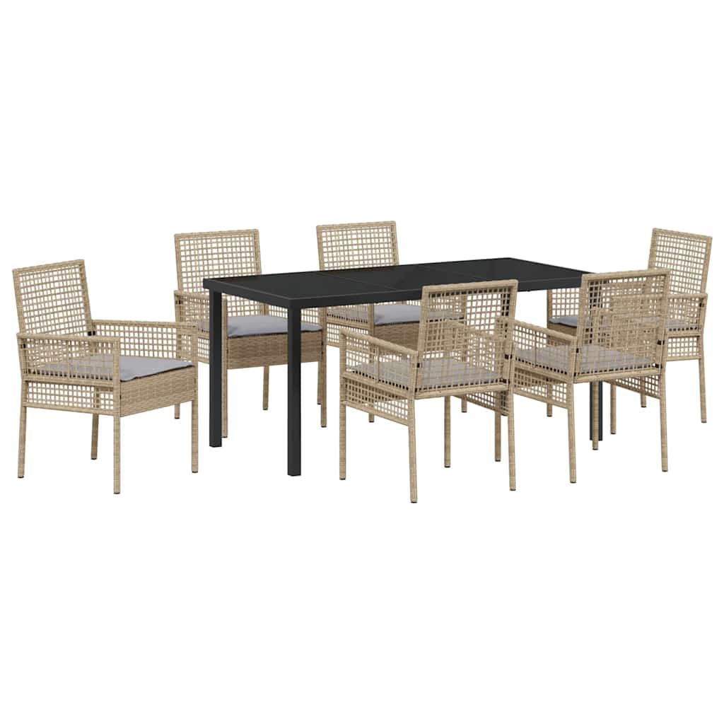 Hage Spisegruppe med pute 7 pcs Beige Poly rattan