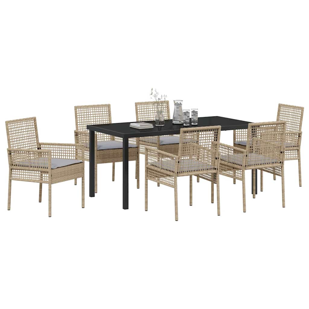 Hage Spisegruppe med pute 7 pcs Beige Poly rattan