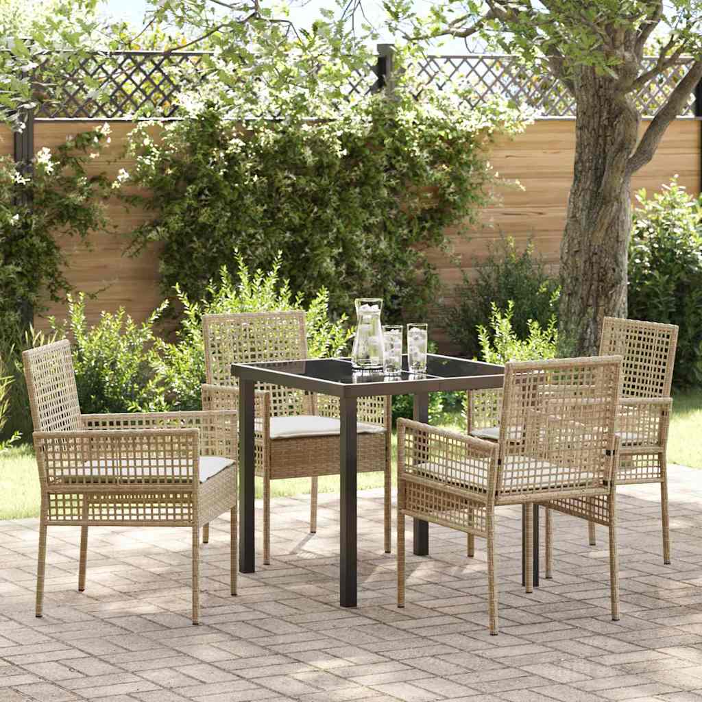 Hage Spisegruppe med pute 5 pcs Beige Poly rattan