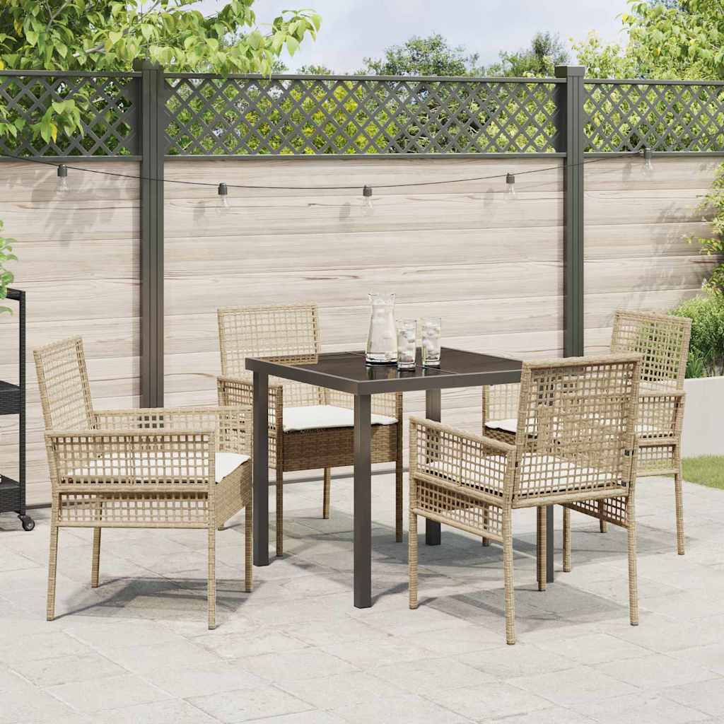 Hage Spisegruppe med pute 5 pcs Beige Poly rattan