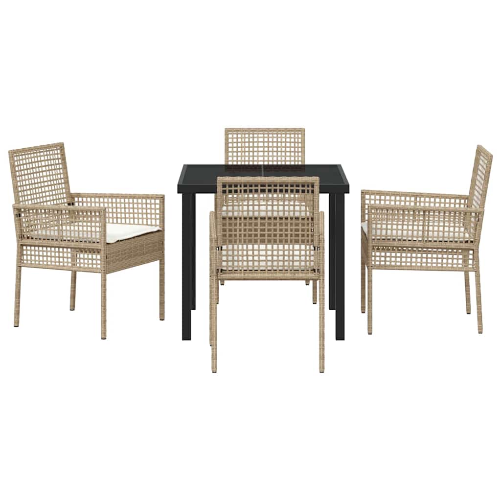 Hage Spisegruppe med pute 5 pcs Beige Poly rattan