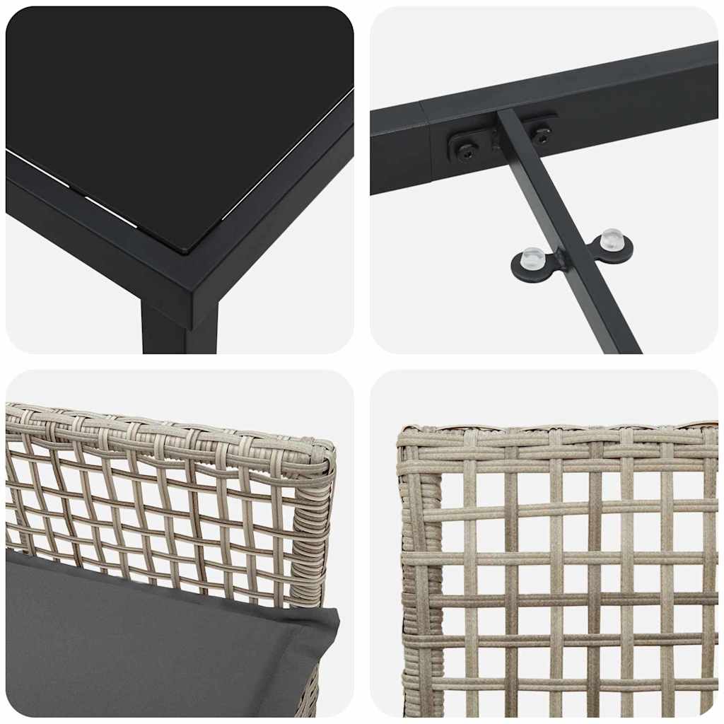 Hage Spisegruppe med pute 5 pcs Lysegrå Poly rattan