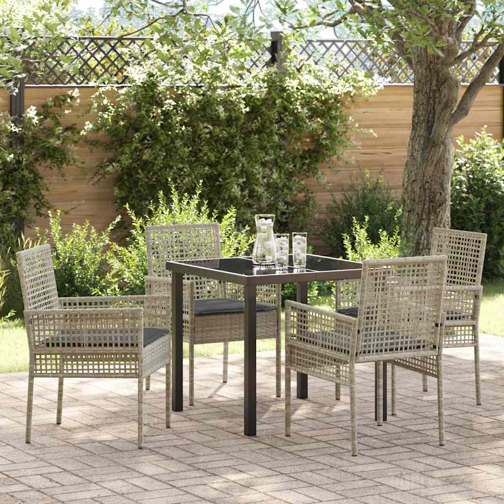 Hage Spisegruppe med pute 5 pcs Lysegrå Poly rattan