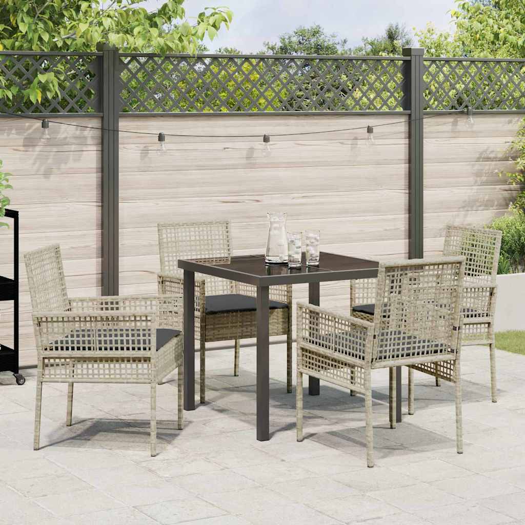 Hage Spisegruppe med pute 5 pcs Lysegrå Poly rattan