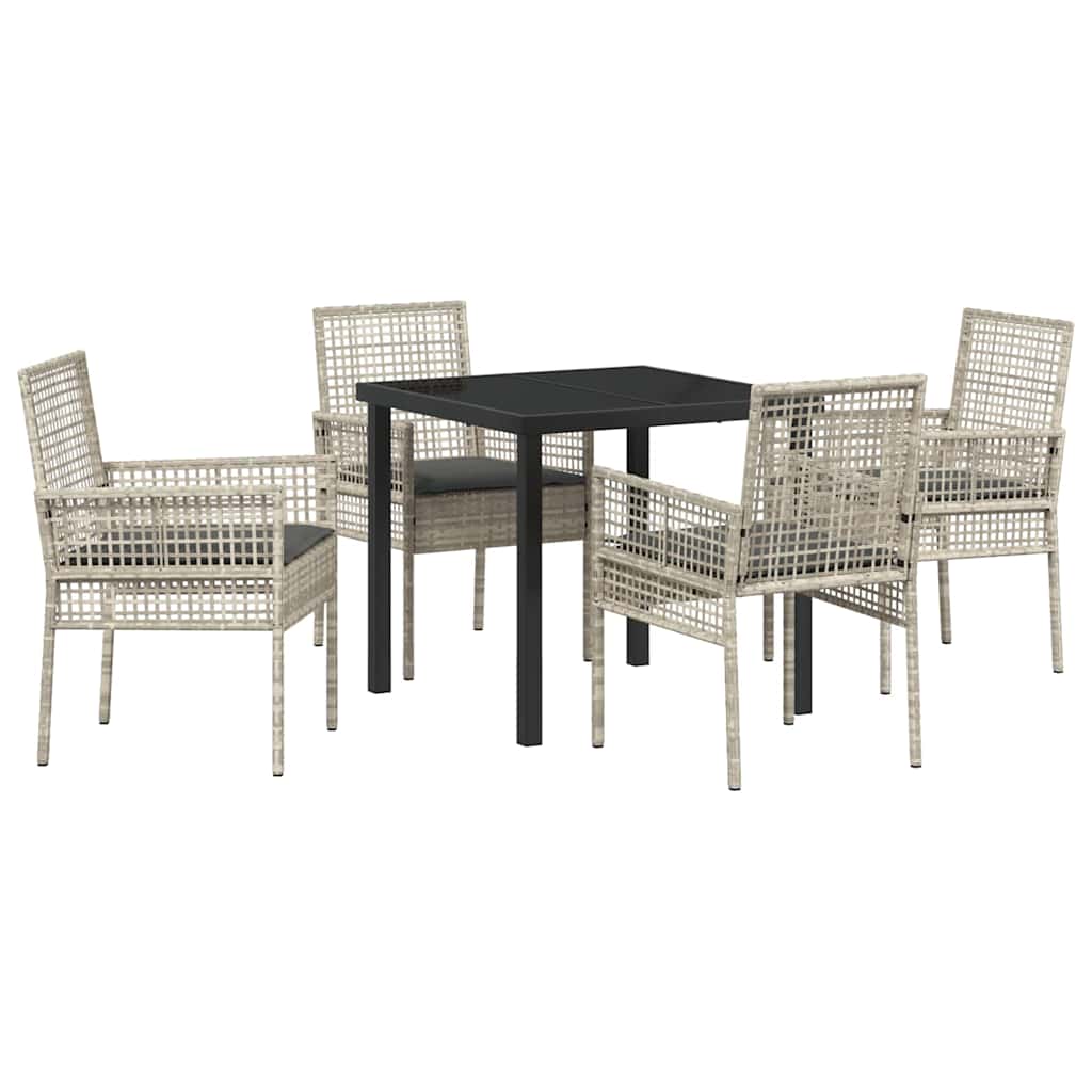 Hage Spisegruppe med pute 5 pcs Lysegrå Poly rattan