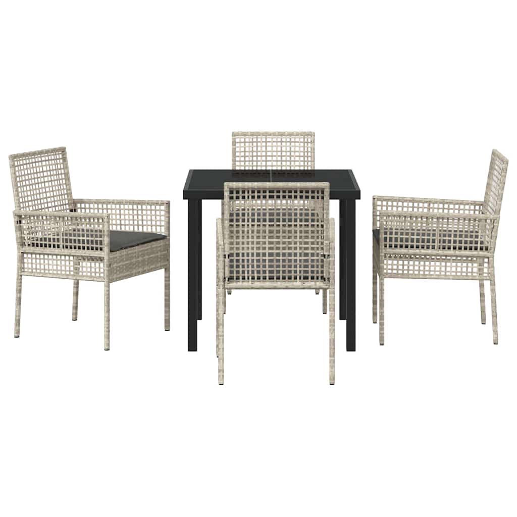 Hage Spisegruppe med pute 5 pcs Lysegrå Poly rattan