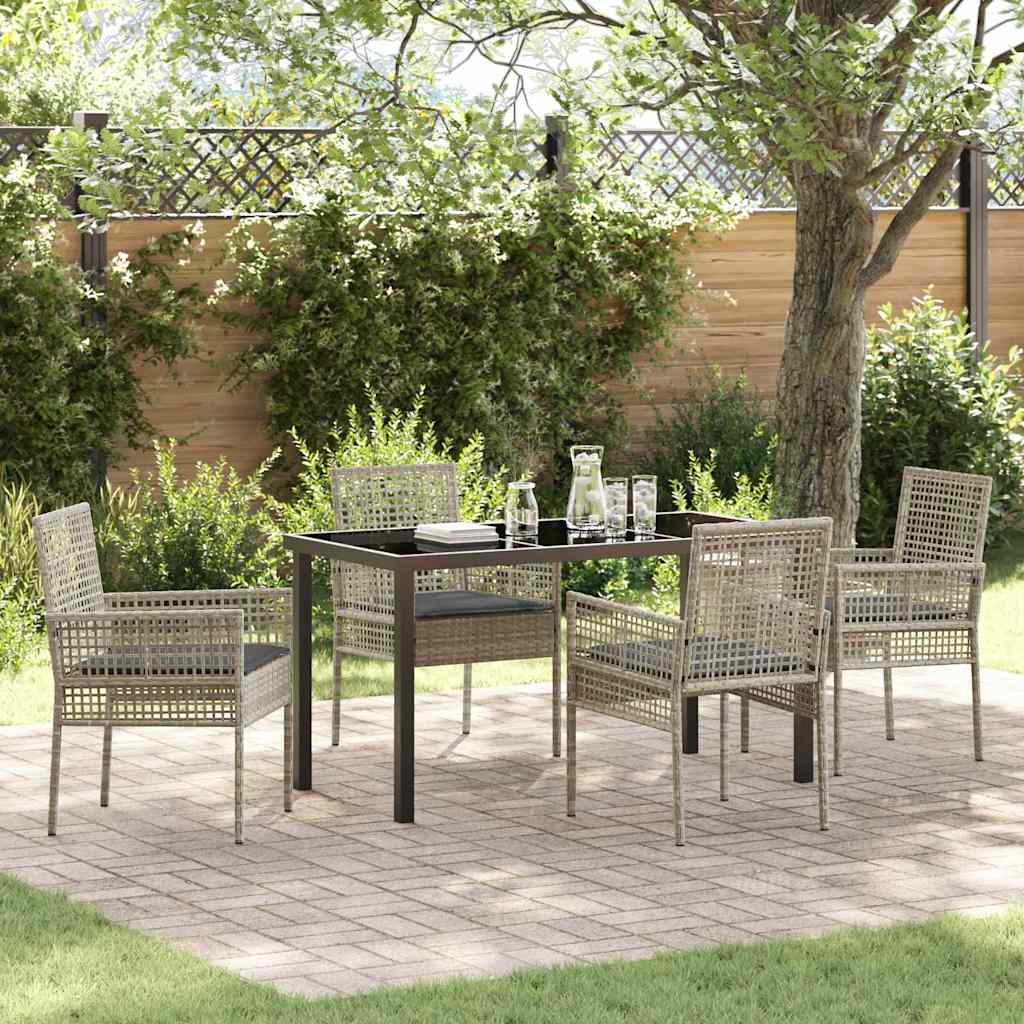 Hage Spisegruppe med pute 5 pcs Lysegrå Poly rattan