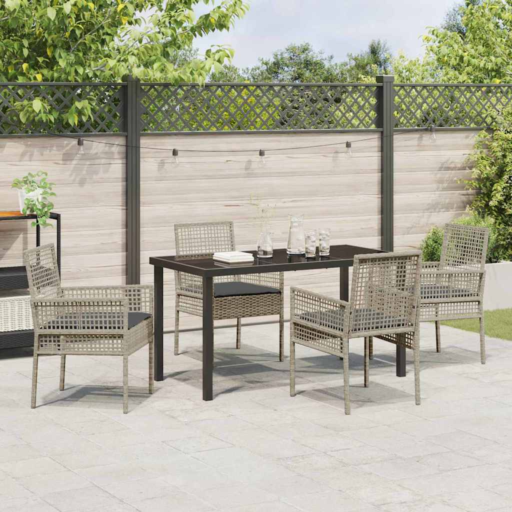 Hage Spisegruppe med pute 5 pcs Lysegrå Poly rattan