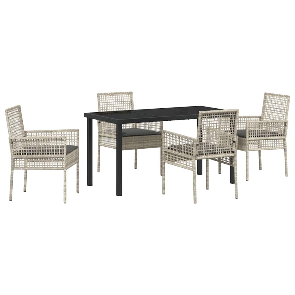 Hage Spisegruppe med pute 5 pcs Lysegrå Poly rattan