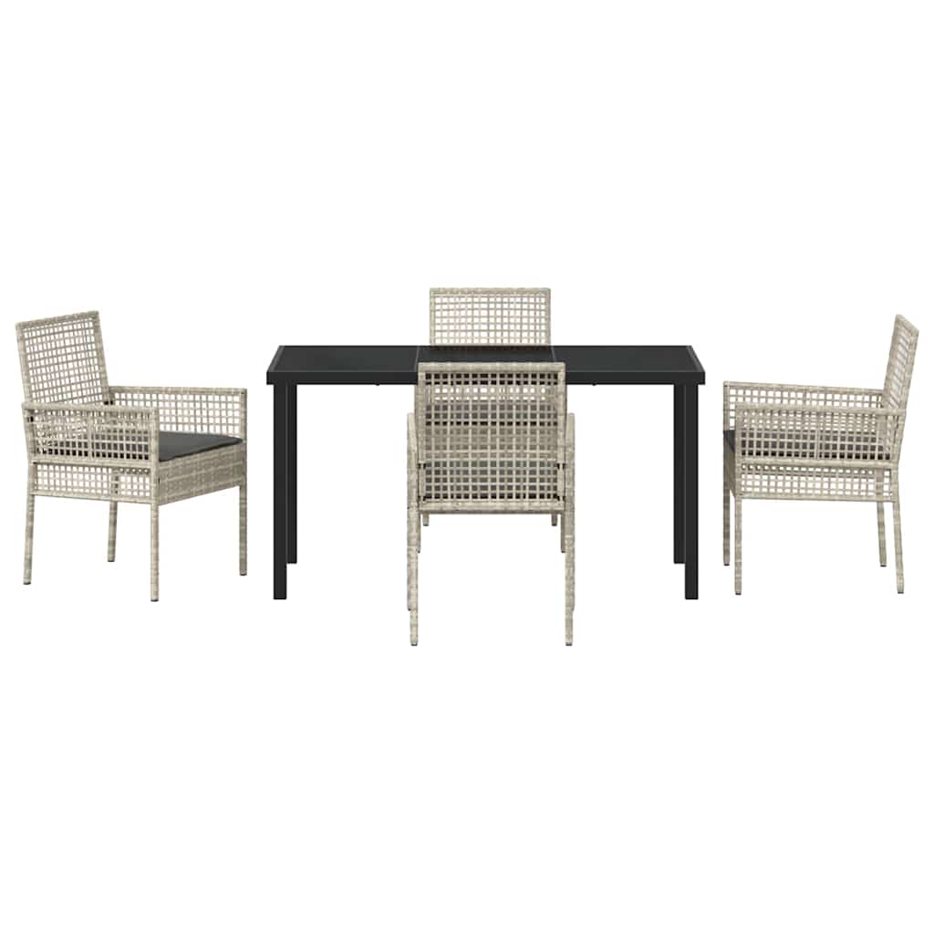 Hage Spisegruppe med pute 5 pcs Lysegrå Poly rattan