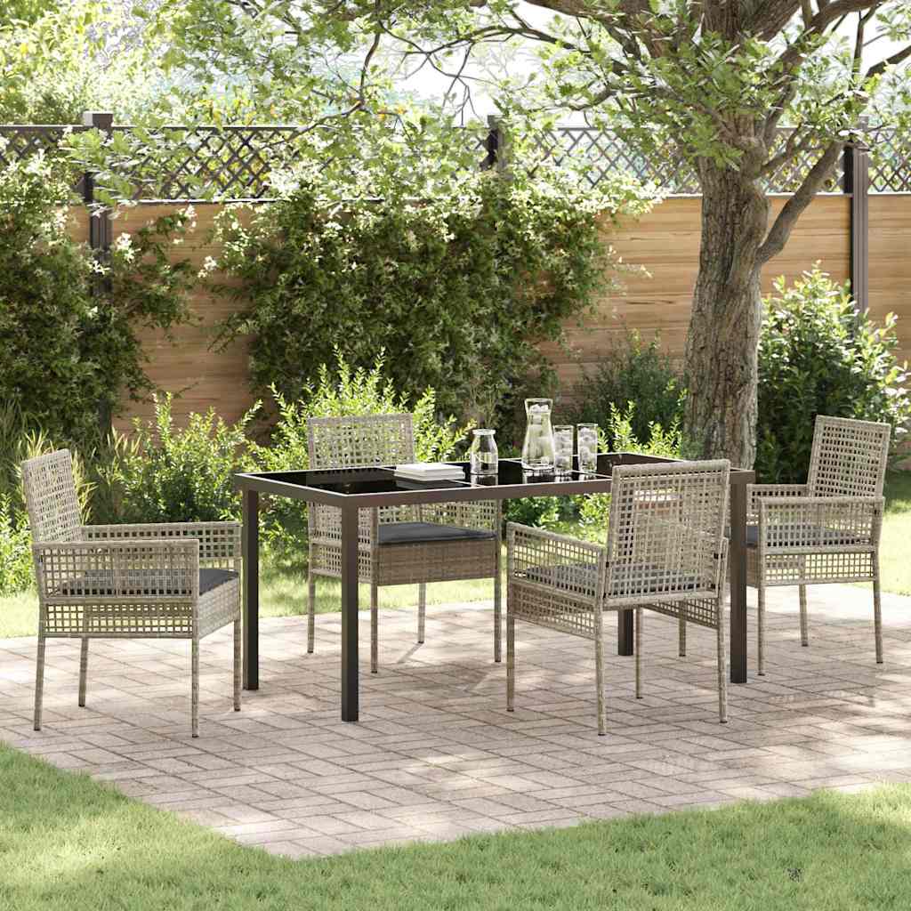 Hage Spisegruppe med pute 5 pcs Lysegrå Poly rattan