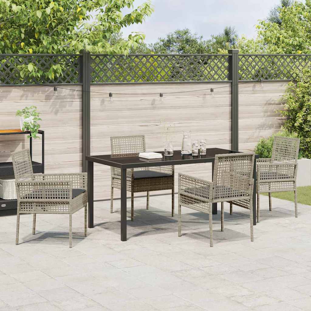 Hage Spisegruppe med pute 5 pcs Lysegrå Poly rattan