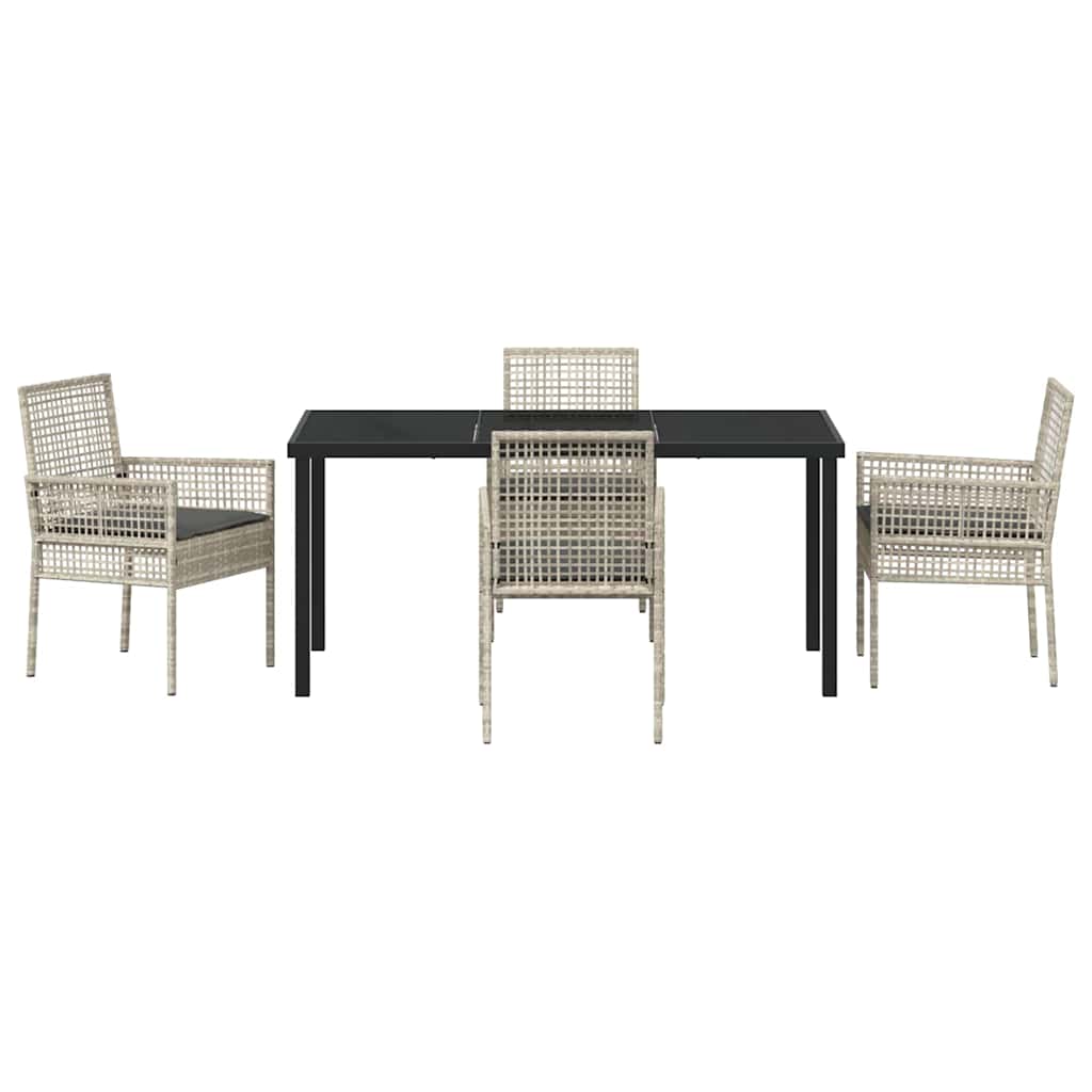 Hage Spisegruppe med pute 5 pcs Lysegrå Poly rattan