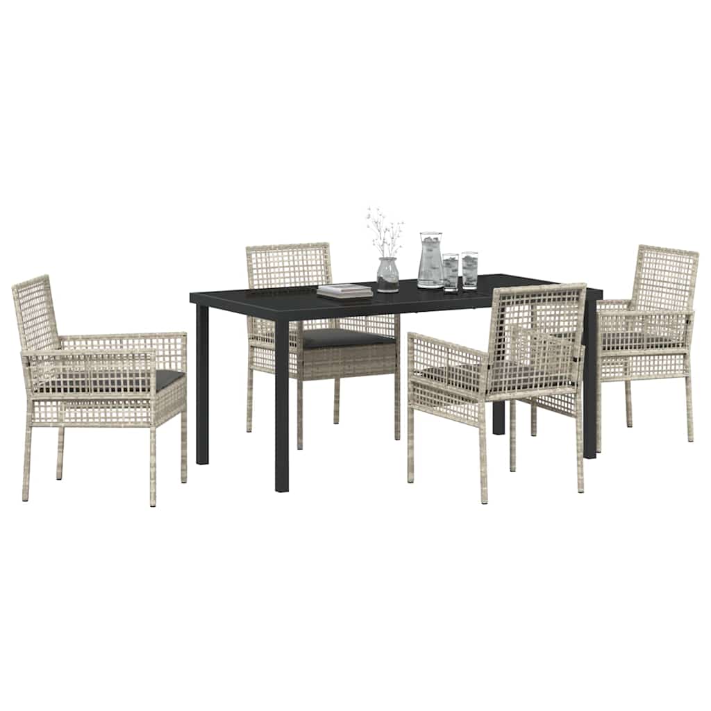 Hage Spisegruppe med pute 5 pcs Lysegrå Poly rattan