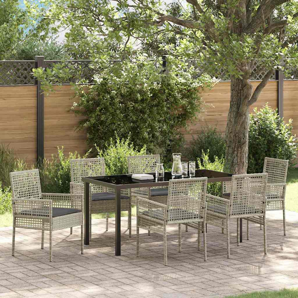 Hage Spisegruppe med pute 7 pcs Lysegrå Poly rattan