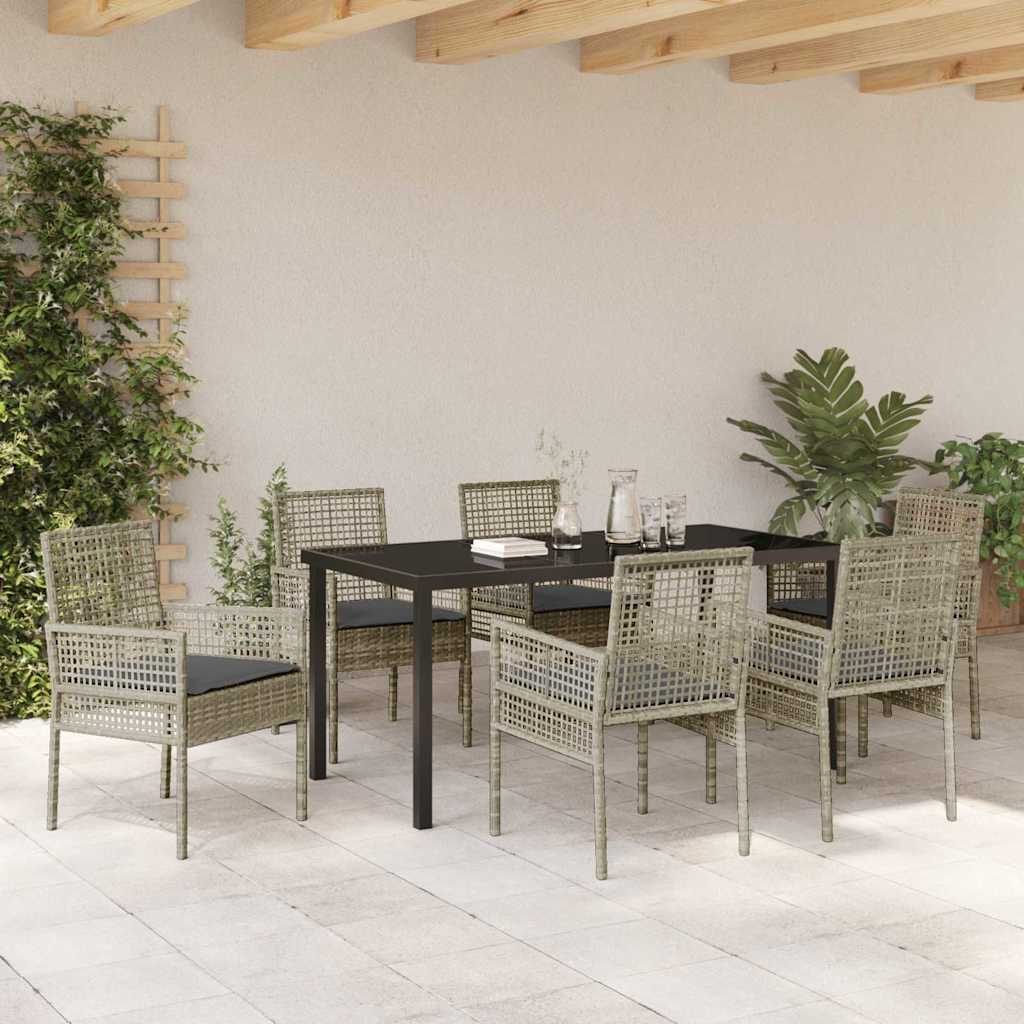 Hage Spisegruppe med pute 7 pcs Lysegrå Poly rattan