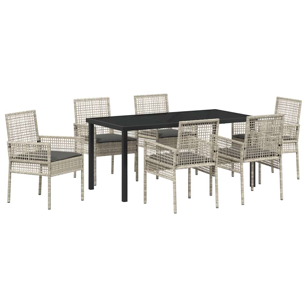 Hage Spisegruppe med pute 7 pcs Lysegrå Poly rattan