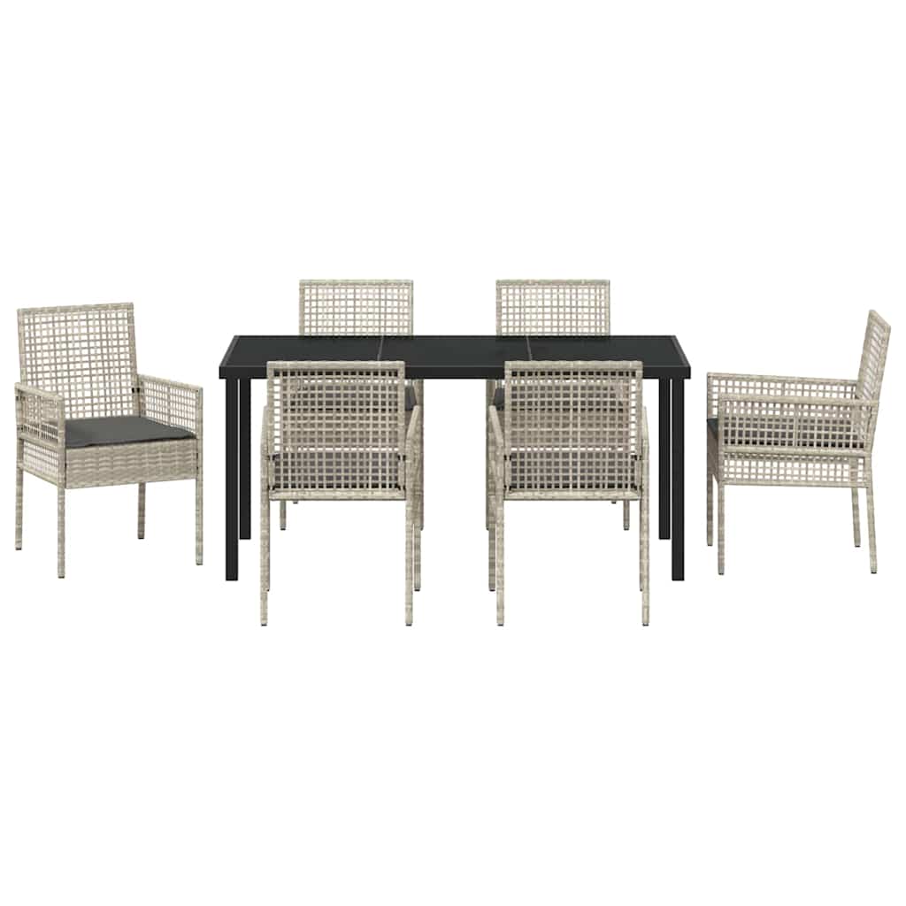 Hage Spisegruppe med pute 7 pcs Lysegrå Poly rattan