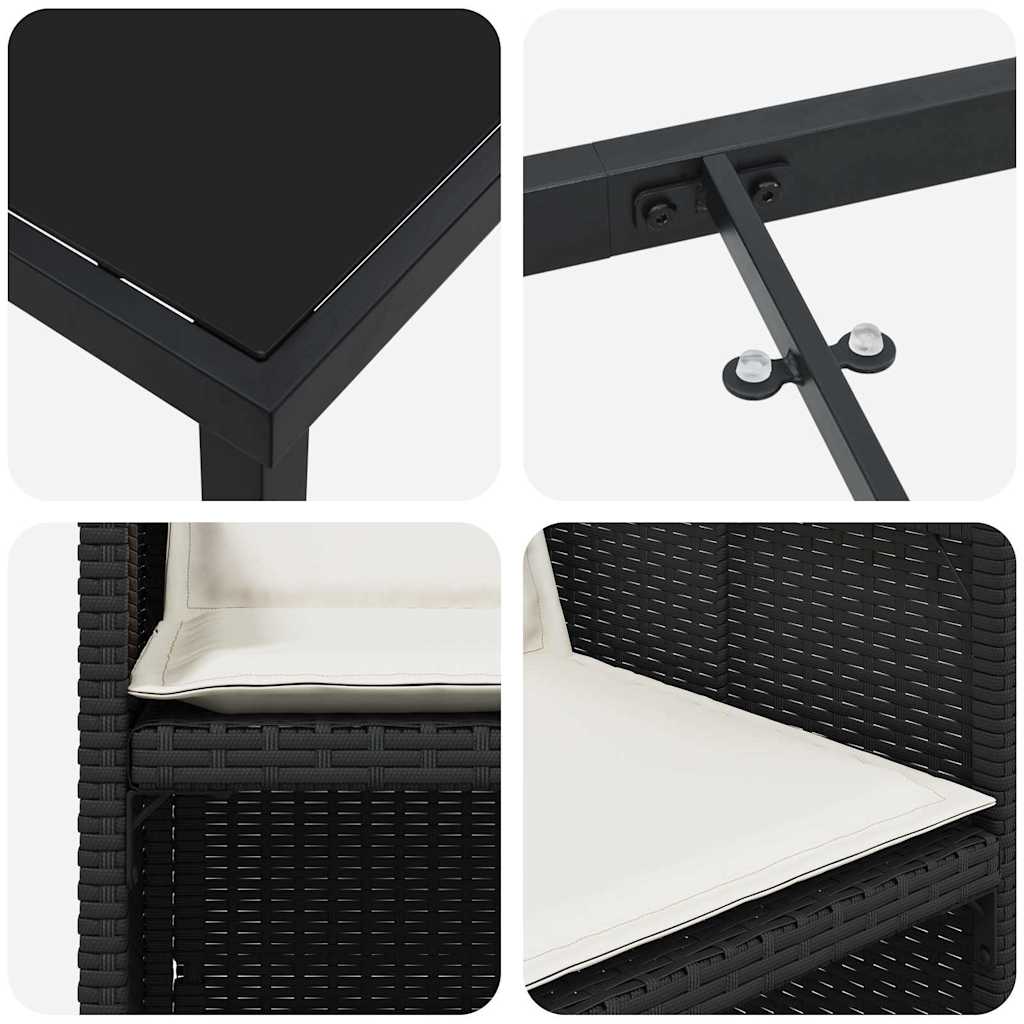 Hage Spisegruppe med pute 5 pcs Svart Poly rattan